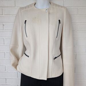 Vince Cream Wool Women's Blazer with Zipper Accents
